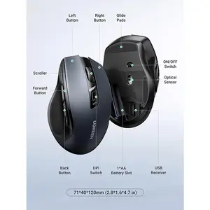 UGREEN 90855 Ergonomic Wireless Mouse, 2.4GHz and Bluetooth Dual Connectivity, Multi-Device Switching Support, Comfortable Ergonomic Design, Precision Optical Tracking Wireless Mouse Black