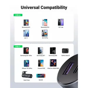 UGREEN 60980 CD213 52.5W USB-C & USB-A Fast Car Charger, 30W PD 3.0, 22.5W SCP, QC 3.0, Dual-Port Charging, Aluminum Alloy, Space Grey