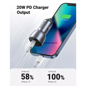 UGREEN 60980 CD213 52.5W USB-C & USB-A Fast Car Charger, 30W PD 3.0, 22.5W SCP, QC 3.0, Dual-Port Charging, Aluminum Alloy, Space Grey