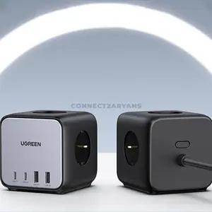 UGREEN 60113 CD268 DigiNest Cube 65W GaN Charging Station Black, 2 USB-C & 2 USB-A Fast Charging Ports, 3 AC Outlets, PD 3.0, PPS, QC 4.0+, 3680W Power Strip, 1.8M Cable & EU Plug