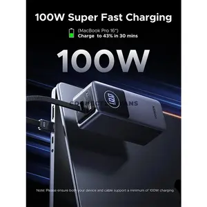 UGREEN Nexode Pro 55365 20000mAh 130W Fast Charging Power Bank, Built-in 100W USB-C Cable, 80W Fast Recharging, USB-C & USB-A Triple-Port Charging, PPS 45W, PD, QC, AFC, FCP & SCP Support