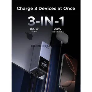 UGREEN Nexode Pro 55365 20000mAh 130W Fast Charging Power Bank, Built-in 100W USB-C Cable, 80W Fast Recharging, USB-C & USB-A Triple-Port Charging, PPS 45W, PD, QC, AFC, FCP & SCP Support