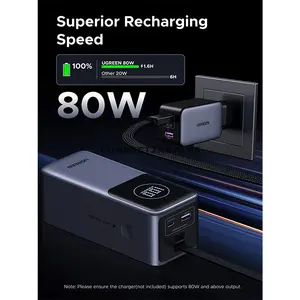 UGREEN Nexode Pro 55365 20000mAh 130W Fast Charging Power Bank, Built-in 100W USB-C Cable, 80W Fast Recharging, USB-C & USB-A Triple-Port Charging, PPS 45W, PD, QC, AFC, FCP & SCP Support