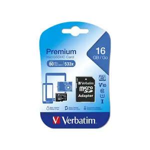 Verbatim Premium microSDXC Memory Card with SD Adapter, UHS-I U1 V10 Class 10, Up to 100MB/s Read Speed, Waterproof Storage Card
