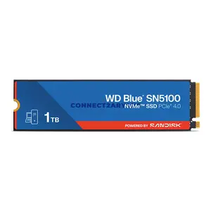 WD Blue SN5100 1TB M.2 2280 PCIe Gen 4.0 x4 NVMe SSD, Up to 7100MB/s Read & 6700MB/s Write Speed, SANDISK 3D CBA NAND, nCache 4.0 Technology, 1,000,000 IOPS, 600TBW Endurance Internal Solid State Drive