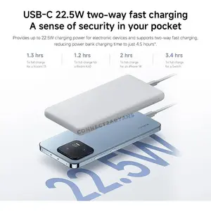 Xiaomi Power Bank 10000mAh 22.5W Lite BHR9350GL, 10000mAh Fast Charging Power Bank, 22.5W Dual Device Portable Charger, Compact Lightweight Power Bank