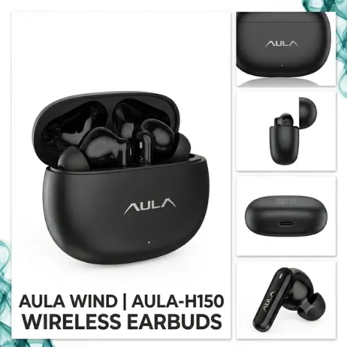 AULA H150 True Wireless Earbuds with ANC, Bluetooth 5.4 & 28 Hours Battery Life – Black