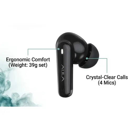 AULA H150 True Wireless Earbuds with ANC, Bluetooth 5.4 & 28 Hours Battery Life – Black