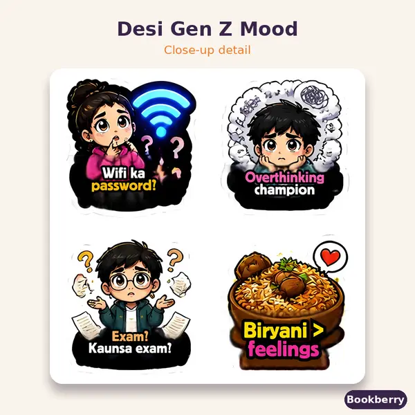 Desi Gen Z Mood Sticker Sheet (A4)