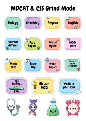 MDCAT & CSS Grind Mode Sticker Sheet (A4)
