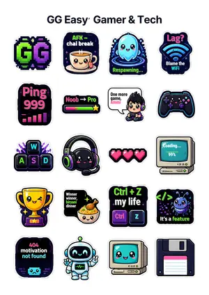 GG Easy: Gamer & Tech Sticker Sheet (A4)