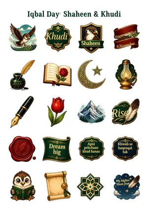 Iqbal Day: Shaheen & Khudi Sticker Sheet (A4)