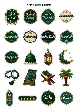 Noor: Salawat & Seerah Sticker Sheet (A4)