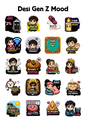 Desi Gen Z Mood Sticker Sheet (A4)