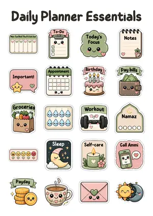 Daily Planner Essentials Sticker Sheet (A4)