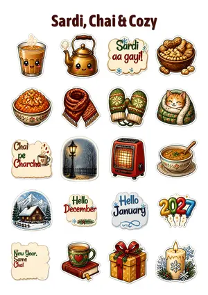 Sardi, Chai & Cozy Sticker Sheet (A4)