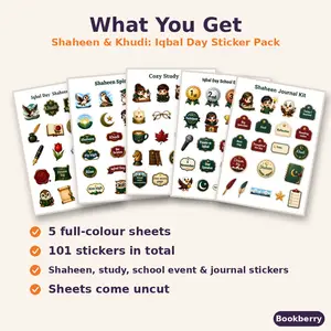 Shaheen & Khudi Iqbal Day Sticker Pack – 5 Sheets (A4)