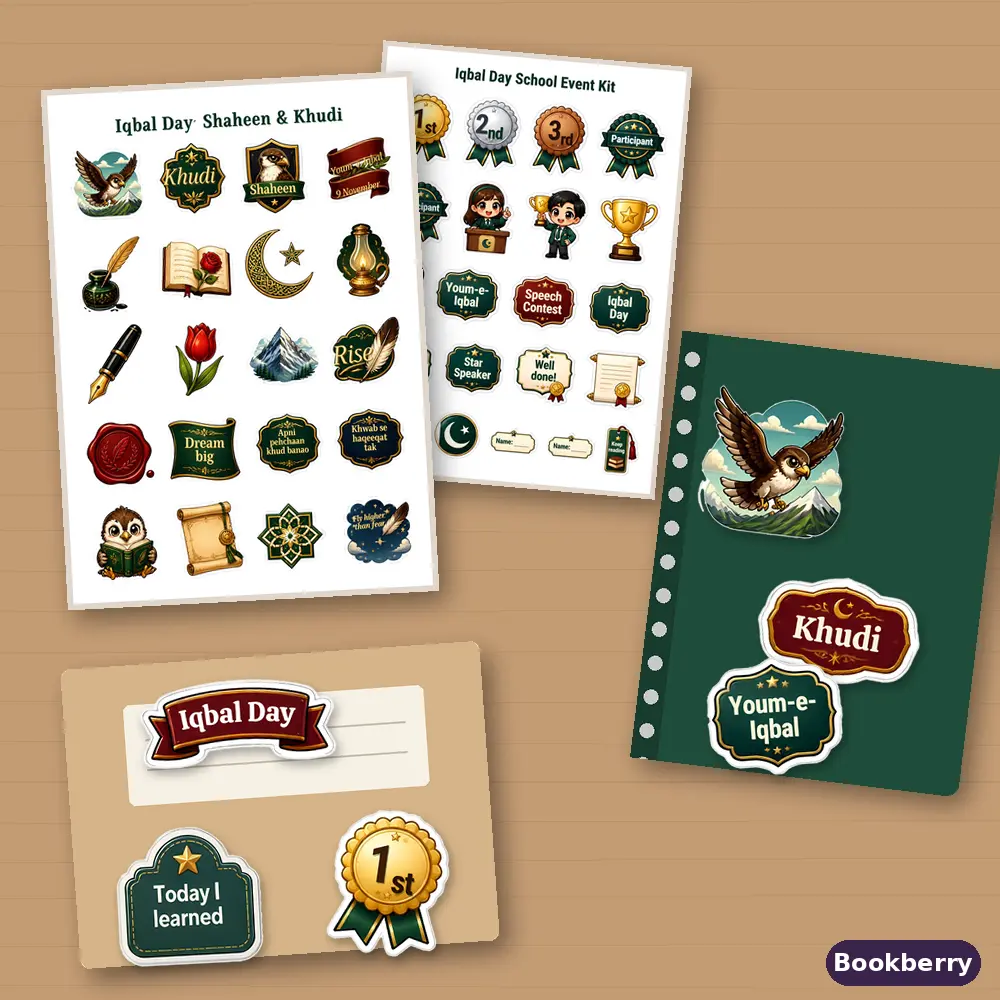Shaheen & Khudi Iqbal Day Sticker Pack – 5 Sheets (A4)