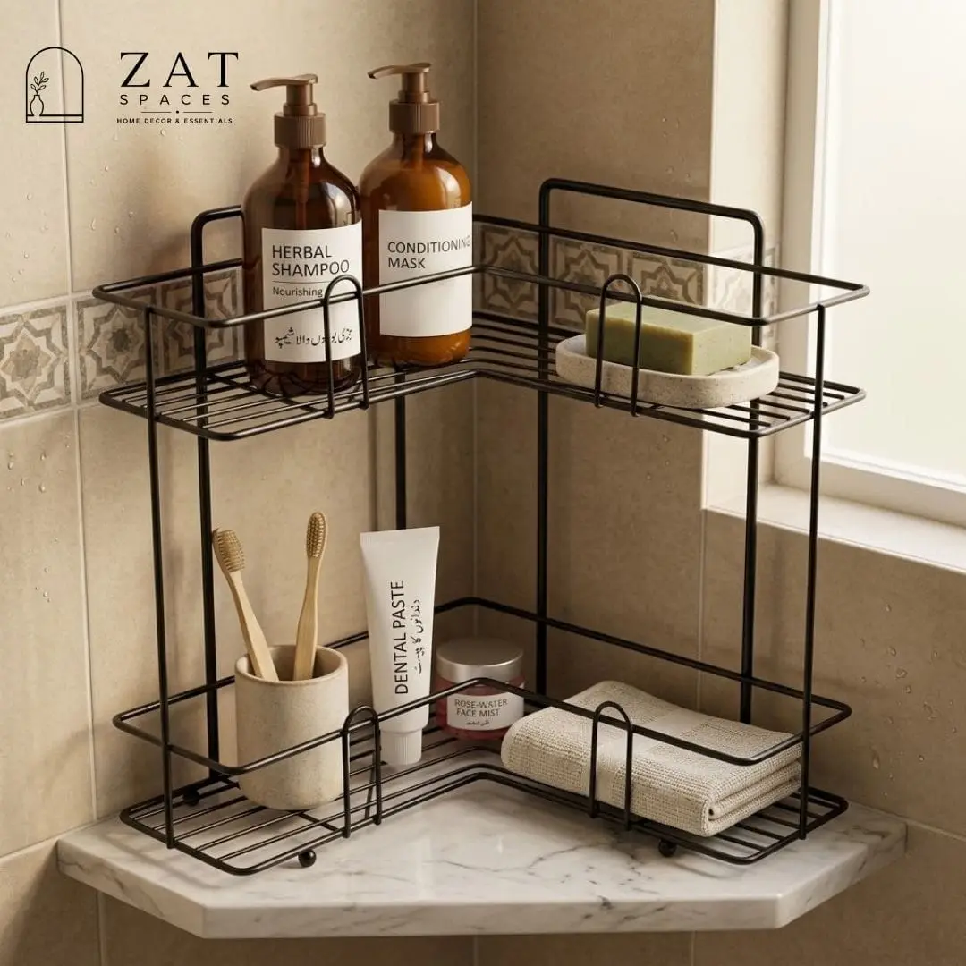 Corner Rack | 2 Tier Kitchen & Bathroom Corner Shelf | ZAT Spaces