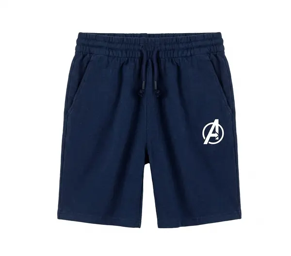 Men's Navy Blue Cotton Sports Shorts With Printed A Logo Casual Gym Running Training Shorts