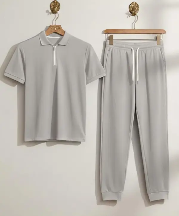 Men Brown Polyester Slim Fit Track Suit Set Plain Collar Track Suit for Men