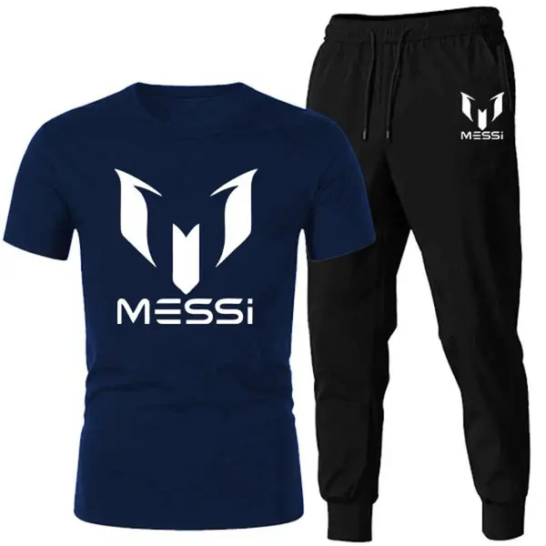2 PCs Messi Printed Summer Tracksuit for Men | Half Sleeve T-Shirt & Trouser Co-Ord Set