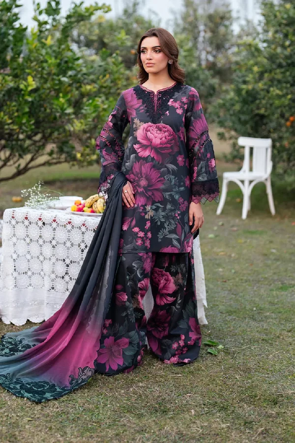 Iznik Digital Printed 3Pc Embroidered Lawn Unstitched Suit with 4-Side Embroidered Chiffon Dupatta | Summer Collection 2026