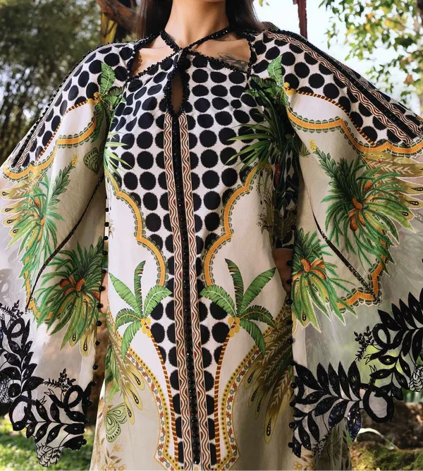 Elegant All-Over Print Embroidered Lawn 3 Piece Unstitched EID Dress with 4-Side Embroidered Chiffon Dupatta | Summer Collection 2026