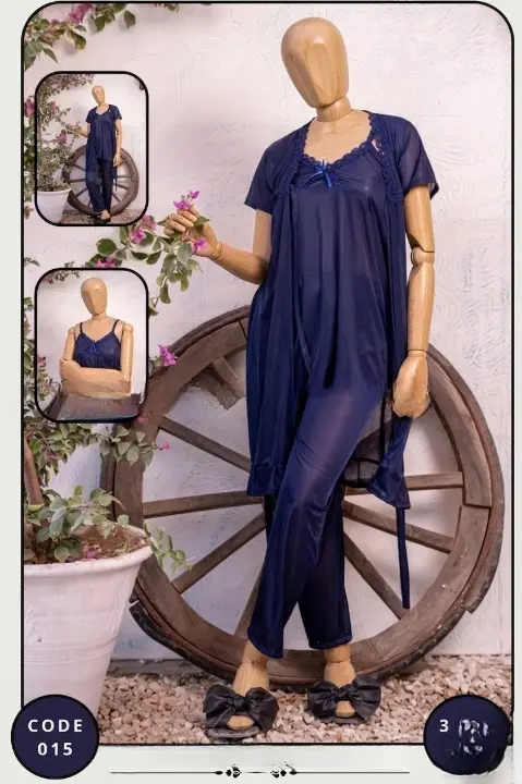 Luxury Silk 3-Piece Nightwear Set for Women | Premium Satin Robe, Camisole & Pajama Suit | Free Size
