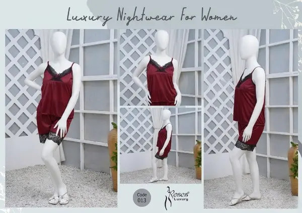 Women's Luxury Silk Nightwear Set | 2 Piece Satin Cami Top & Shorts Sleepwear | Black Lace | Free Size