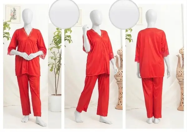 Women's Luxury Silk Satin Pajama Set | Elegant Lace Trim Sleepwear | Soft Night Suit | Free Size