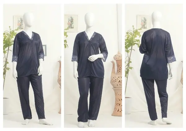 Women's Luxury Silk Satin Pajama Set | Elegant Lace Trim Sleepwear | Soft Night Suit | Free Size