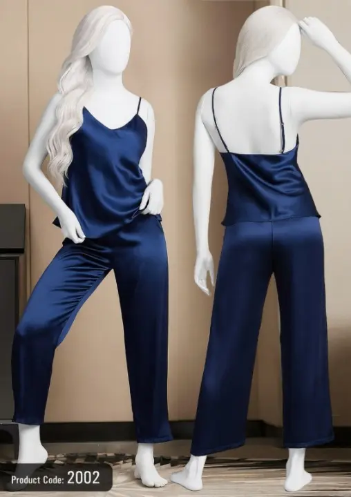 2-Piece Satin Sleepwear Set for Women with Spaghetti Top & Loose Trousers | Free Size (Fits Up to 38" Chest & 42" Waist)
