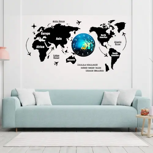 3D Wooden World Map Wall Clock with Aesthetic Dial – Premium 40-Inch Lasani Wood Home Decor Clock