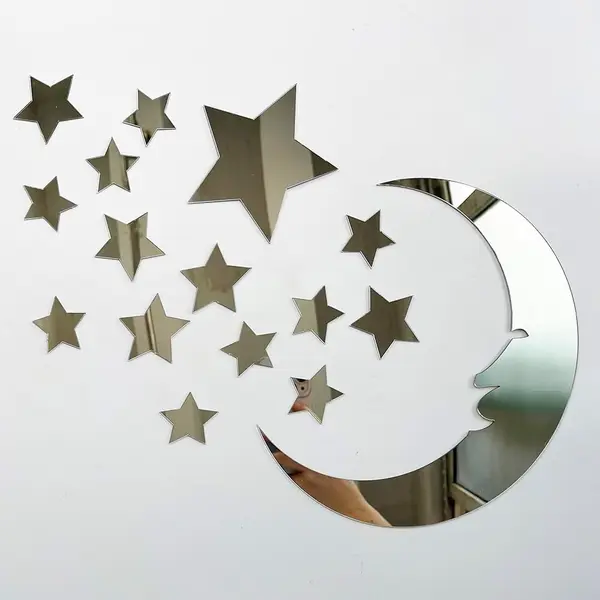 15 Stars & 1 Moon Silver Acrylic Wall Stickers – Kids’ Room & Bedroom Decor