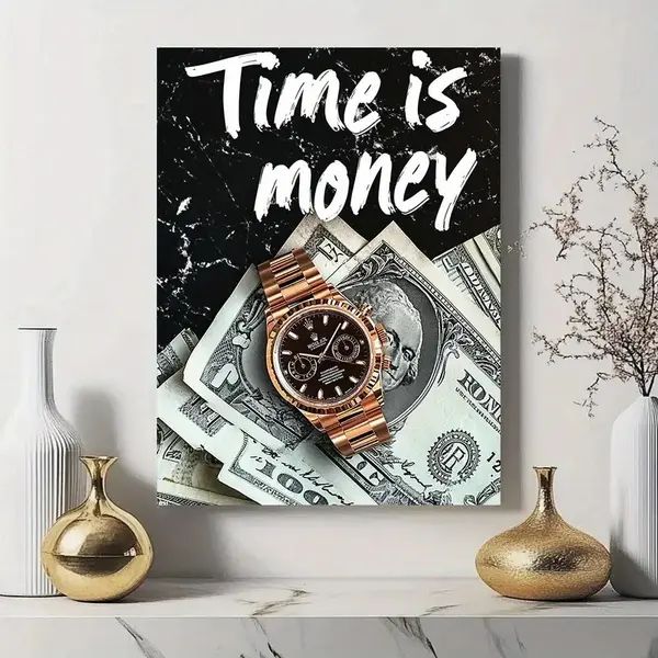 Premium Time is Money Wall Art – Luxury Wooden Sticky Tile Motivational Frame Collection