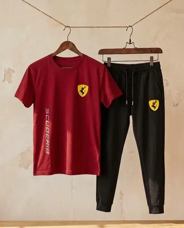 Premium Men's Printed Dri-Fit Track Suit 2-Piece Set – Red & Black Sportswear