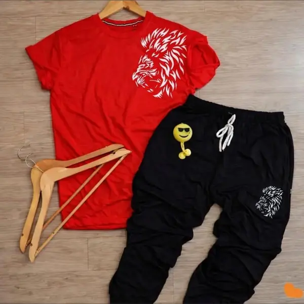Men's Lion Print Track Suit 2-Piece Set – Slim Fit Printed Sportswear
