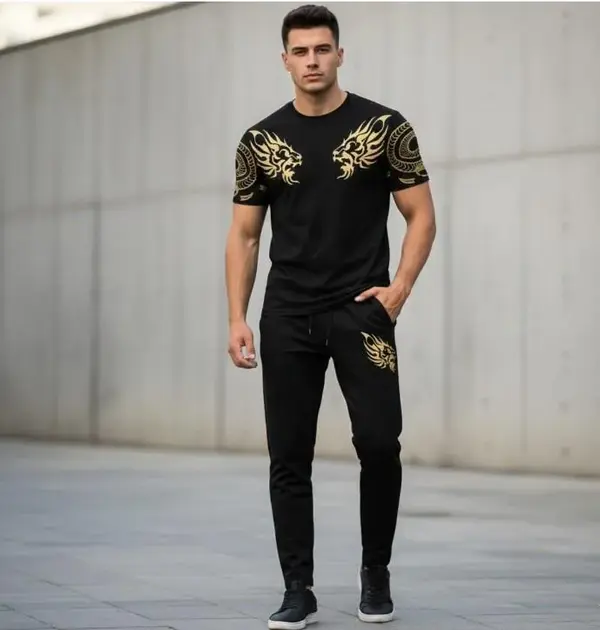 Men's Lion Print Slim Fit Track Suit 2-Piece Set – Micro Interlock