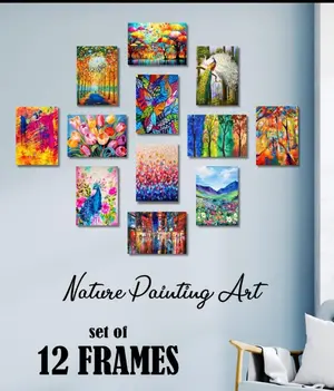 Colorful Nature Themed Canvas Art Prints 12 Pcs Set Wooden Sticky Tiles Wall Decor (5x7 Inches)