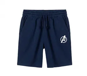 Men's Navy Blue Cotton Sports Shorts With Printed A Logo Casual Gym Running Training Shorts