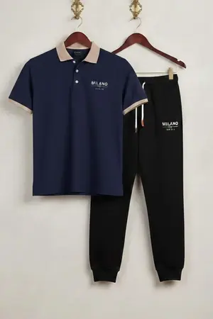 Men Printed Track Suit Set Milano Brand Polyester Collar Track Suit for Men & Boys