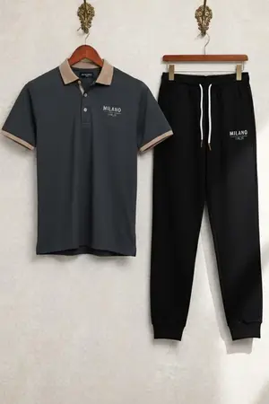 Men Printed Track Suit Set Milano Brand Polyester Collar Track Suit for Men & Boys