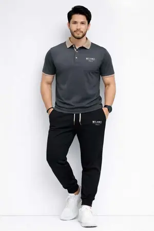 Men Printed Track Suit Set Milano Brand Polyester Collar Track Suit for Men & Boys