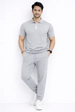 Men Brown Polyester Slim Fit Track Suit Set Plain Collar Track Suit for Men