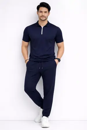 Men Brown Polyester Slim Fit Track Suit Set Plain Collar Track Suit for Men