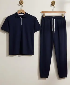 Men Brown Polyester Slim Fit Track Suit Set Plain Collar Track Suit for Men