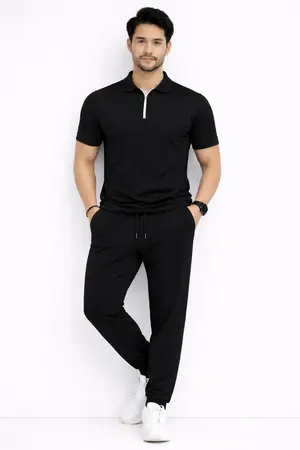 Men Brown Polyester Slim Fit Track Suit Set Plain Collar Track Suit for Men