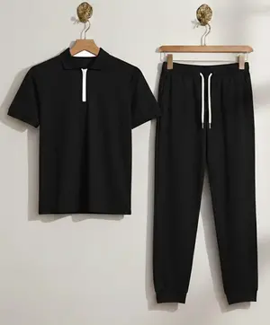 Men Brown Polyester Slim Fit Track Suit Set Plain Collar Track Suit for Men