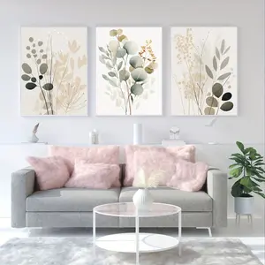 3Pcs Boho Floral Design StickyTiles Frame | Artistic Floral Wall Art with Double Tape